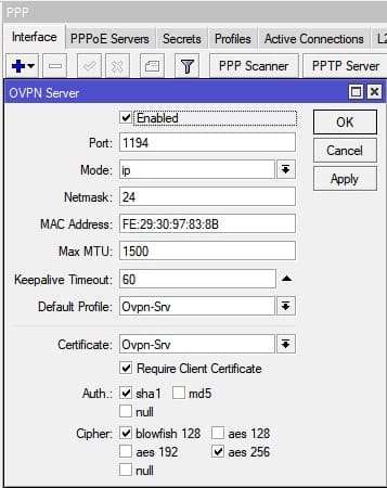 Настройка OpenVPN сервера в MikroTik, активация OVPN сервера